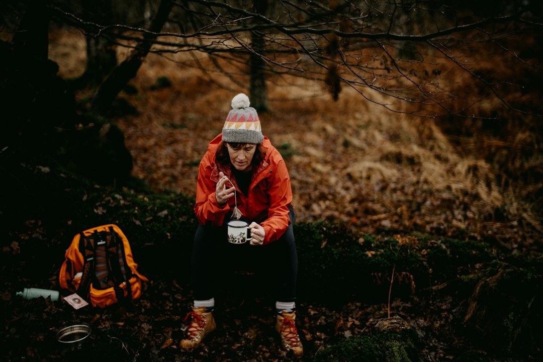 person taking break outdoors